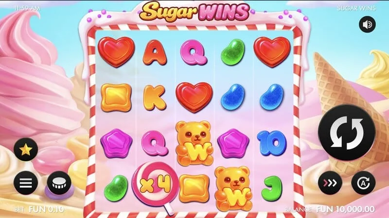Sugar Wins — spēles līmenis ar 5x4 ruļļiem